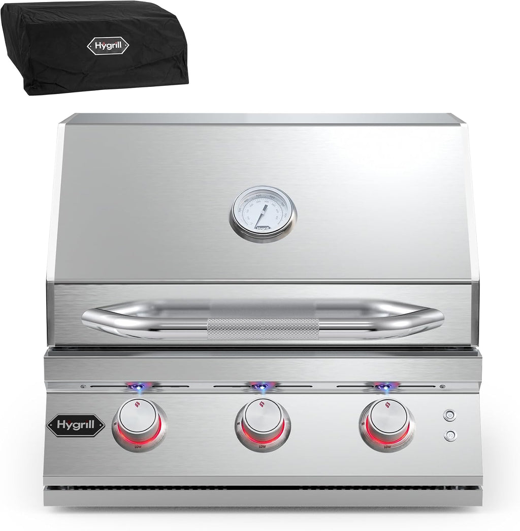 Hygrill Premium XTR 3-Burner Built In Grill, Stainless Steel Grill Head for Outdoor Kitchen and BBQ Grill Island, Heavy Duty Natural Gas Grill