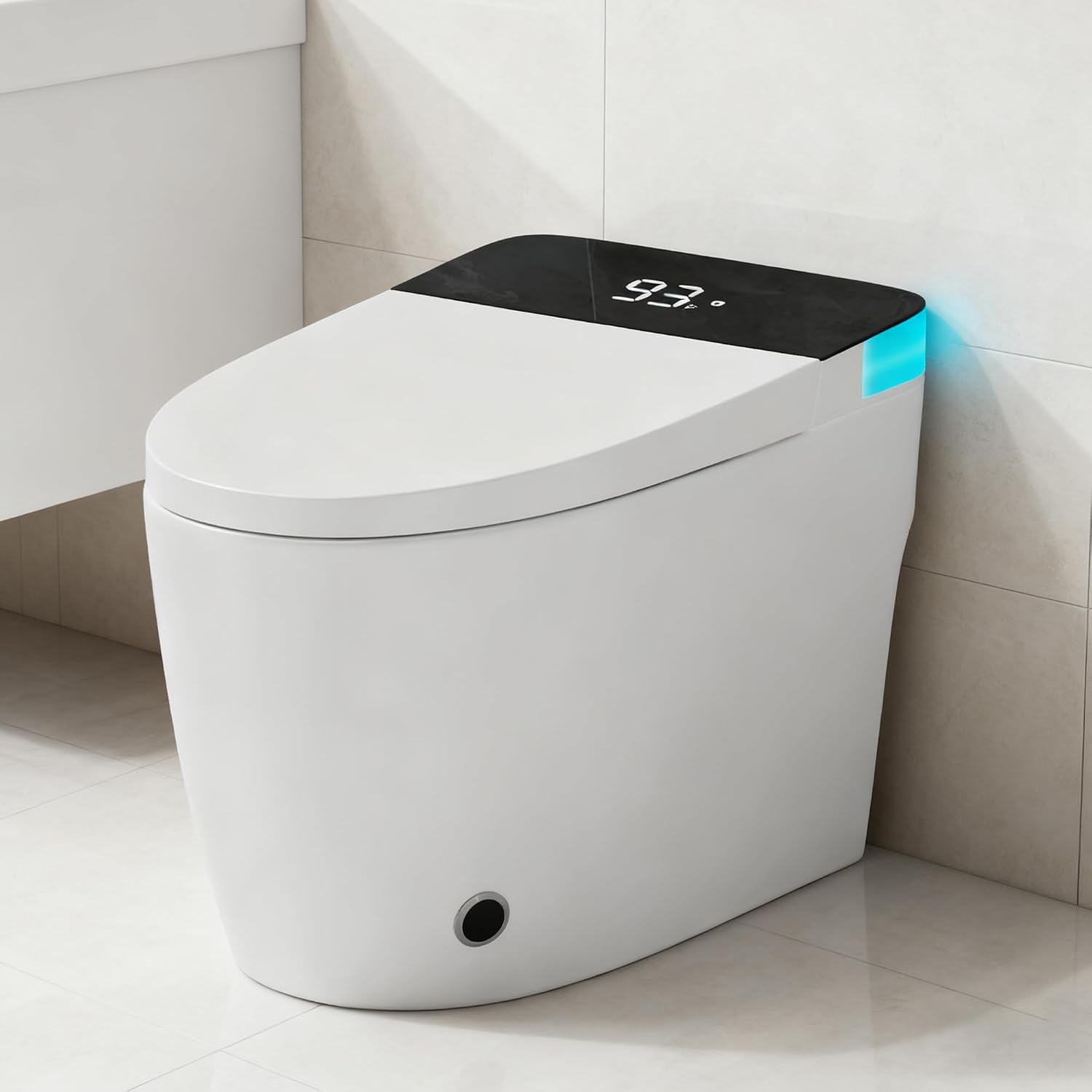 Smart Toilet with Heated Seat & Dual Auto Flush, Foot Sensor, Tankless One-Piece Electric Toilet with Manual Soft-Close Seat & Lid, Night Light, LED Display & 1000g Powerful Flush, 0.8/1.28GPF