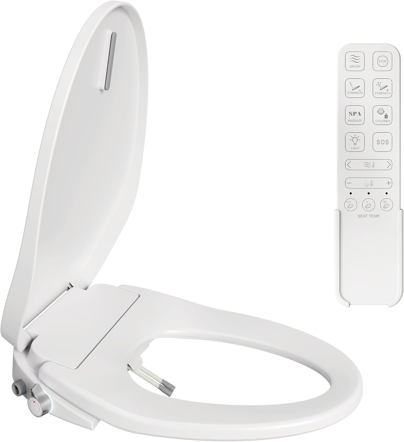Smart Bidet Toilet Seat with Heated Seat, Warm Water Wash, Air Dryer, Adjustable Nozzle, Remote Control and Night Light