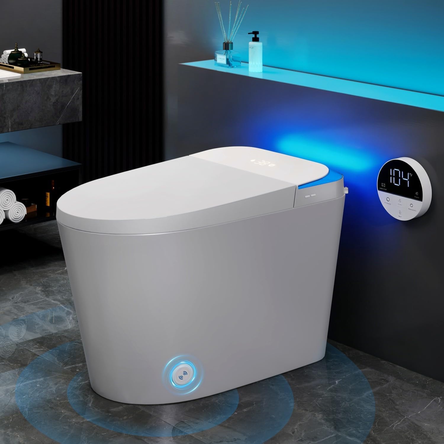VIPBEAR Tankless One-Piece Smart Toilet with Heated Seat & Auto Lid | 1000g MaP, High Efficiency Dual Flush | Foam Shield, Foot Sensor, Night Light, Blackout Flush