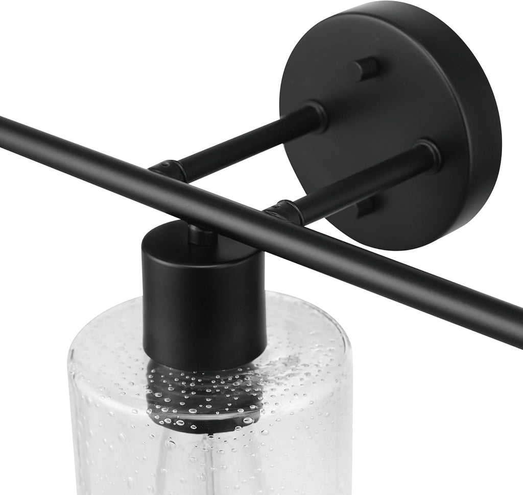 Globe Electric 51851 Bristol 5-Piece All-in-One Bathroom Set, Matte Black, 3-Light Vanity Light with Seeded Glass Shades, Towel Bar, Towel Ring, Robe Hook, Toilet Paper Holder