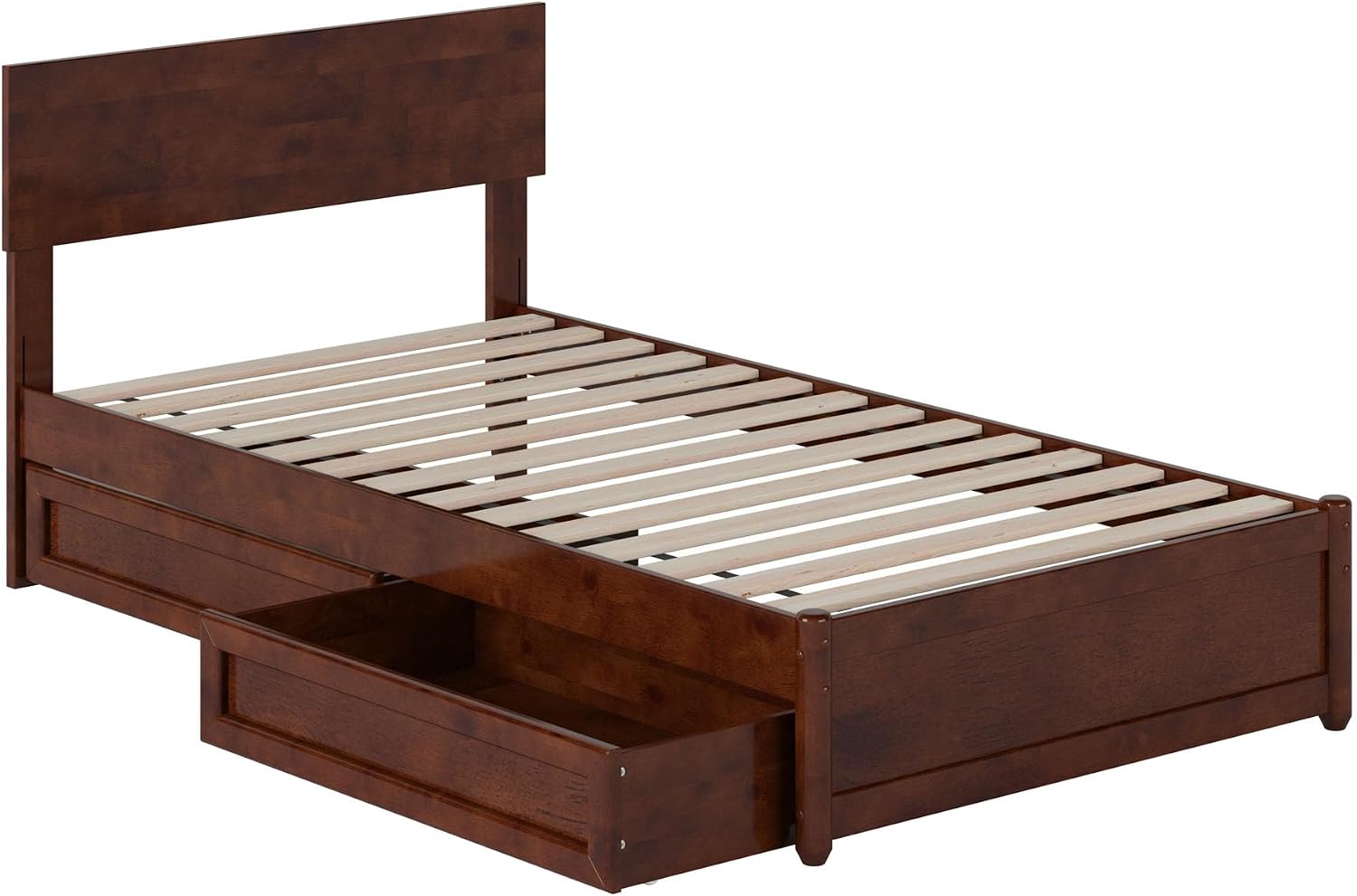 AFI, Wesley Twin Platform Bed with Panel Footboard & Storage Drawers, Walnut