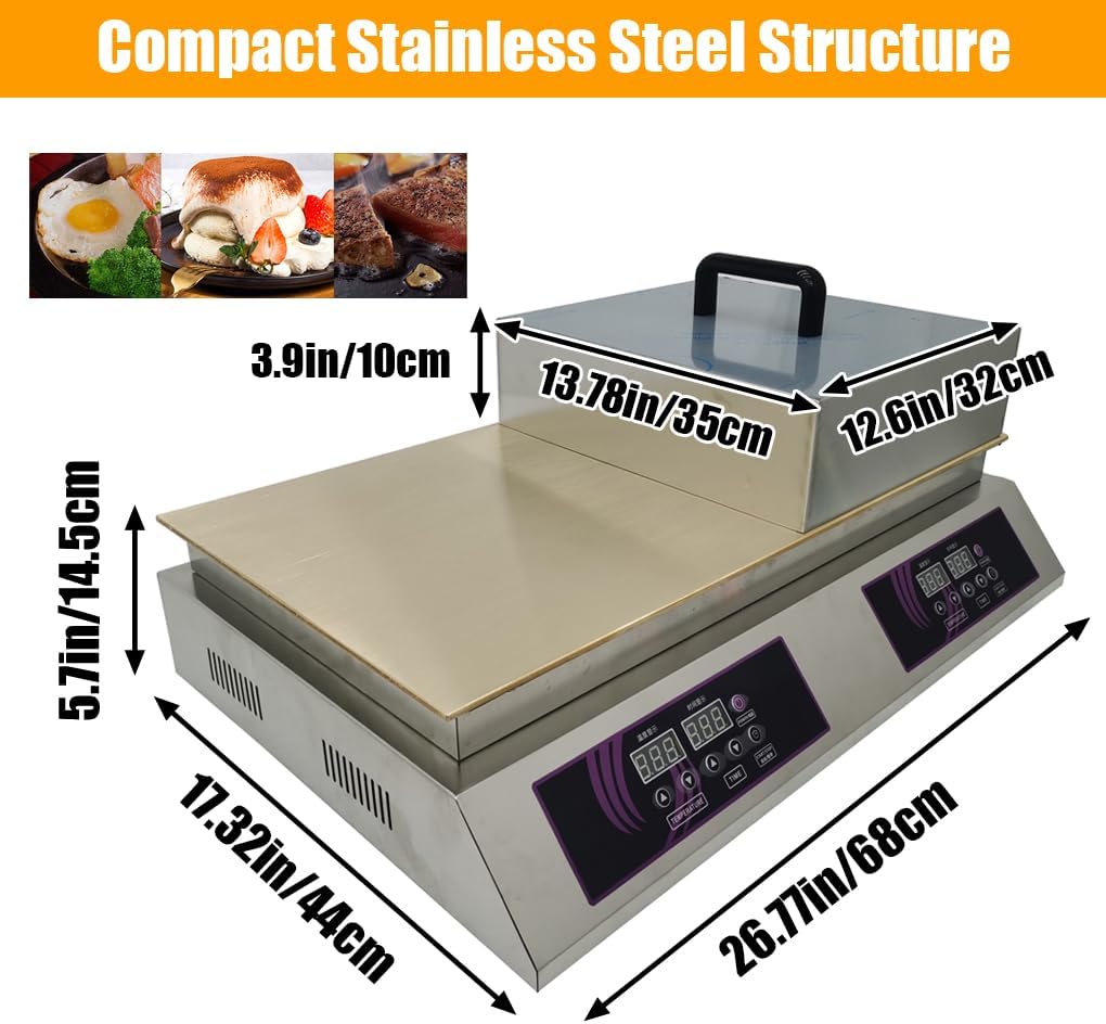 Electric Souffle Maker & Dorayaki Baker Stainless Steel with Double Pure Copper Plates 110V 60-240°C Commercial Grade Souffle Pancake & Muffin Griddle Machine Digital Display