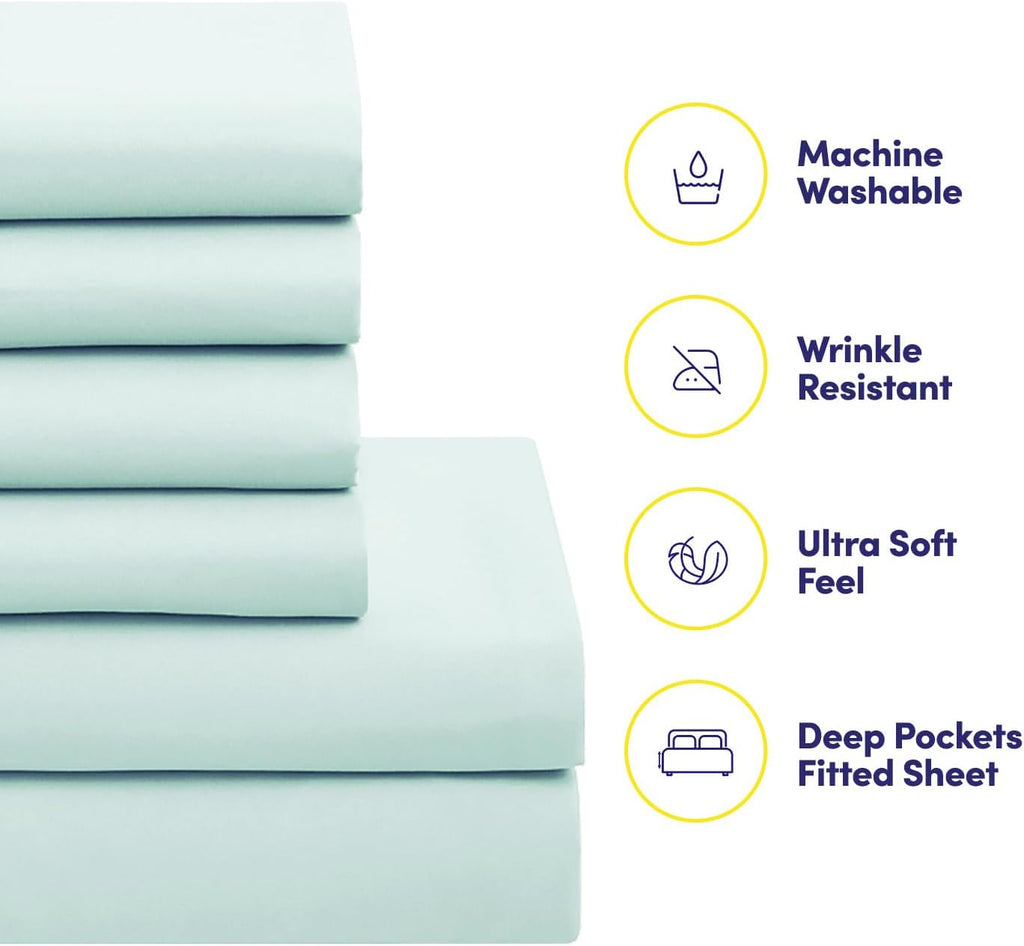 Sweet Home Collection 7 Piece Comforter Set Bag Solid Color All Season Soft Down Alternative Blanket & Luxurious Microfiber Bed Sheets, Aqua, Twin (Pack of 4)