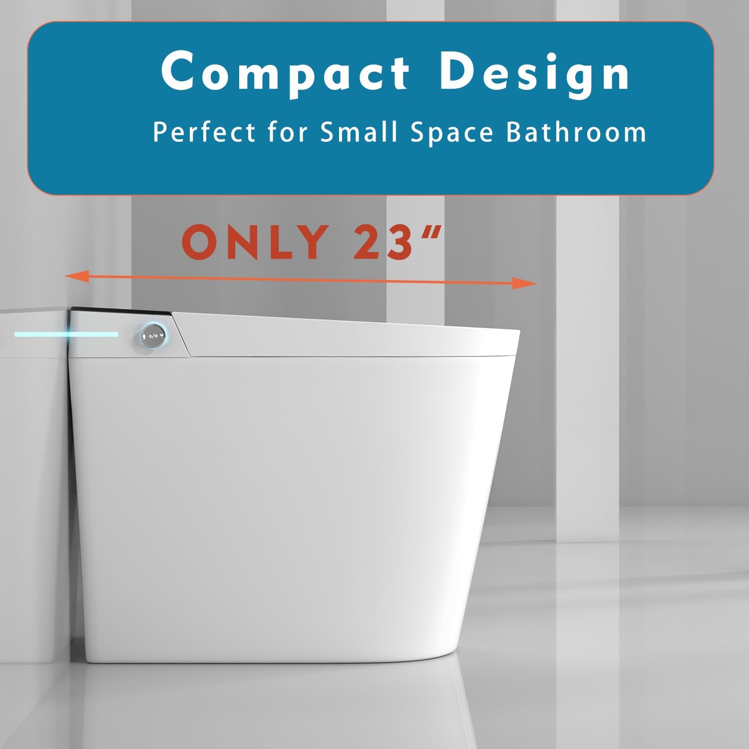 WinZo 23' Compact Smart Toilet with Bidet Seat Built-in For Small Space Bathroom, Auto Flush, LED, Night Light,Heated Bidet Seat with Warm Air Drying White