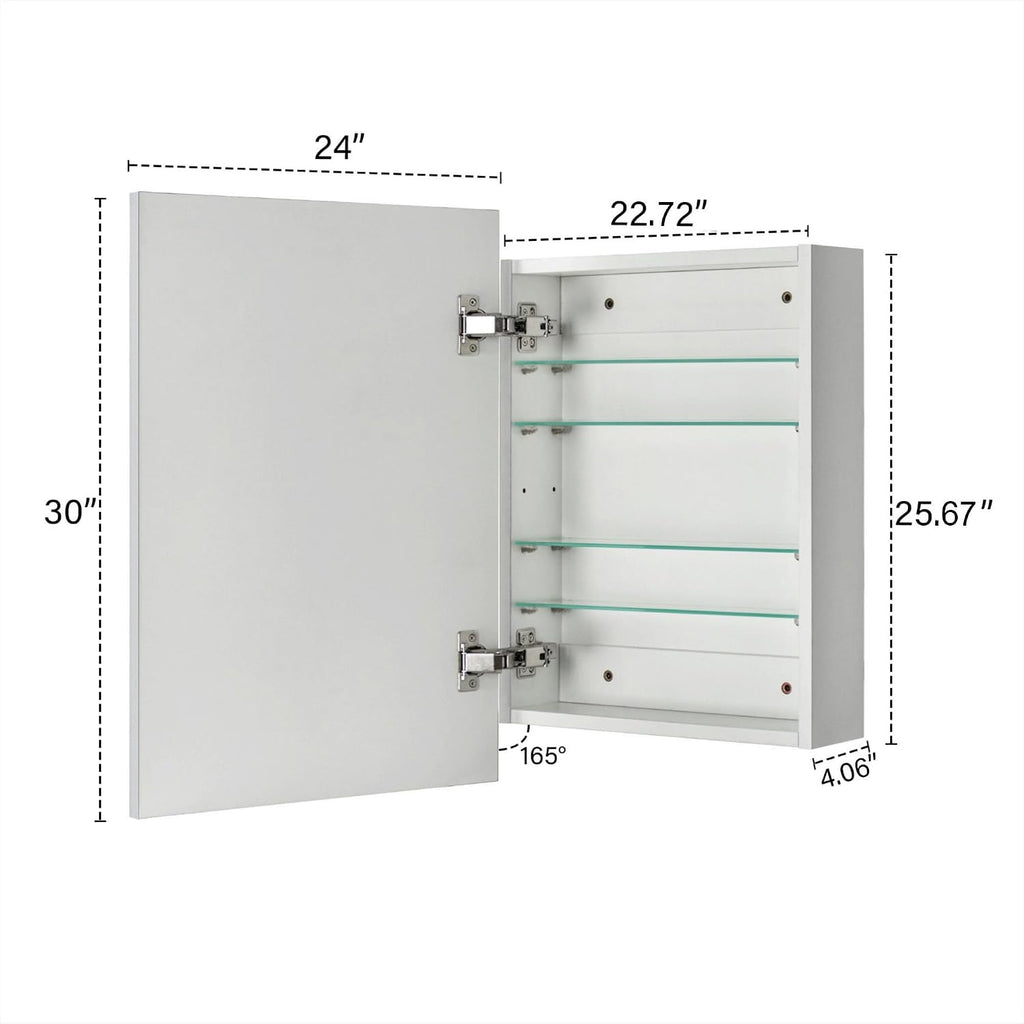 TEHOME 24'' x 30'' Chrome Recessed and Surface Mount Bathroom Medicine Cabinet with Mirror Square Cornered Metal Framed Rounded Rectangle Medicine Cabinet Mirror