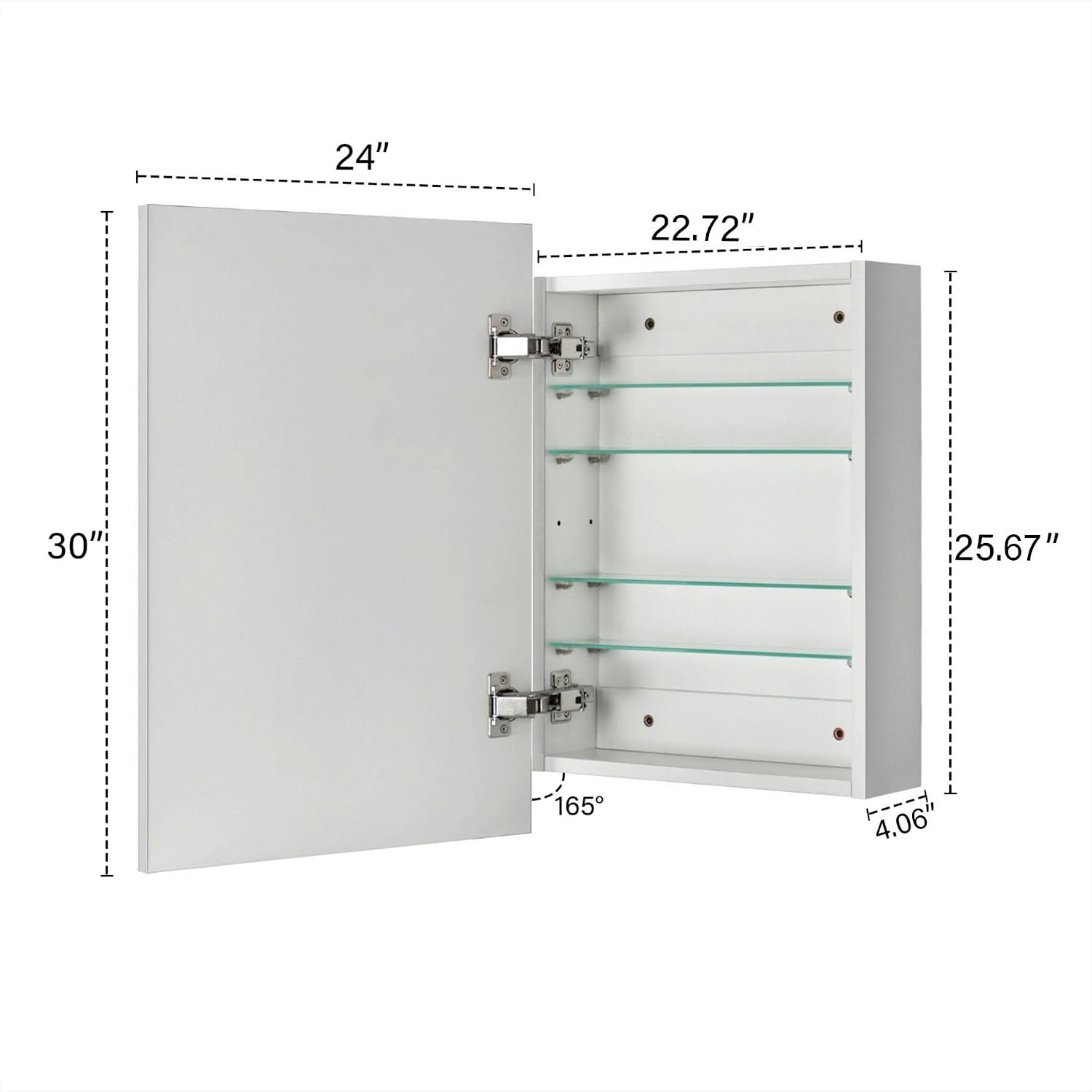 TEHOME 24'' x 30'' Chrome Recessed and Surface Mount Bathroom Medicine Cabinet with Mirror Square Cornered Metal Framed Rounded Rectangle Medicine Cabinet Mirror