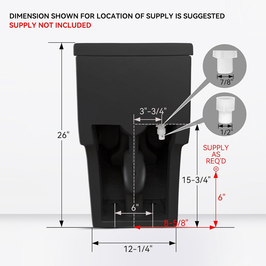 HOROW T0338WB Elongated One Piece Toilet Black, Compact Modern Toilet with Comfortable Seat Height, ADA Chair Height 17.3', Power Dual Flush 0.8/1.28 GPF, Matte Black, 12' Rough-in