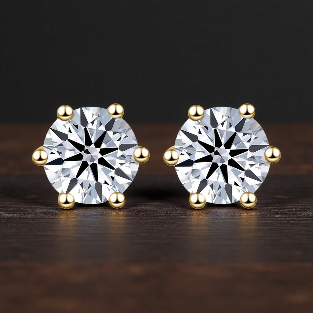 0.3/0.5/1 Carat Lab-Grown Diamond Stud Earrings for Women| S925 Sterling Silver Studs | Hypoallergenic Fine Jewelry | 6-Prong Basket, Push Back Nut | VVS2/VS1/VVS Clarity, D Color, Round Cut,