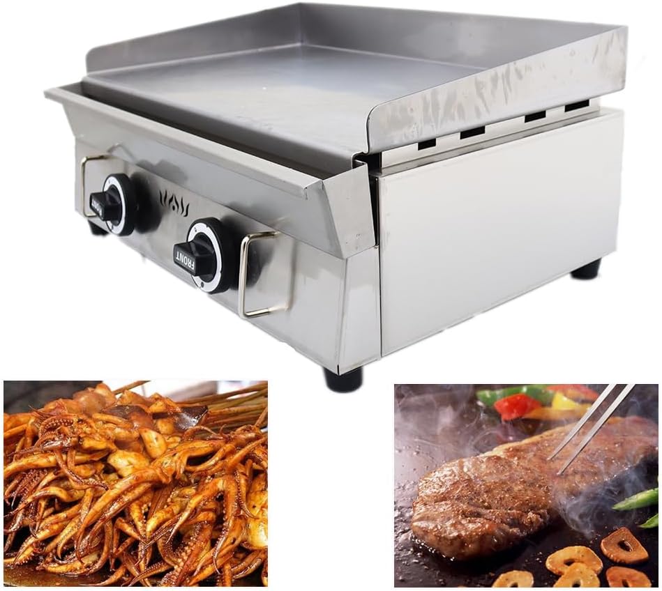 Commercial Griddle Countertop Griddle LPG Gas Grill Griddle Outdoor Flat Top Grill Griddle 2800Pa with Low Pressure Valve Adjustable Temperature 122°F-572°F (21.26x13.39in Hotplate)