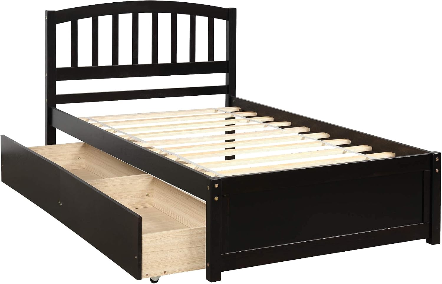 Harper & Bright Designs Wood Twin Size Platform Bed with Storage Drawers and Headboard for Saving Space, Vintage Bed Frame for Kids Boys Girls, No Box Spring Needed, Space Saving, Espresso
