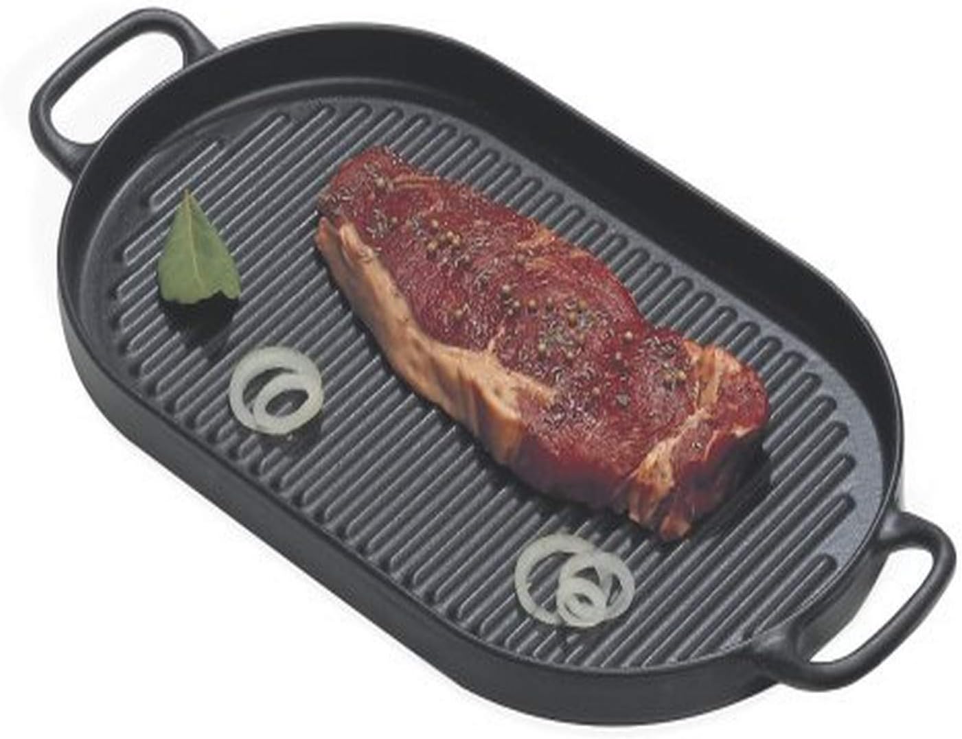 Chasseur Black Oval Cast Iron Indoor Grill Pan (16.5'L x 8'W x 1.25'H) – Handmade French Enamel for Restaurant-Style Searing – All-Stovetop Compatible Cast Iron Grill Pan with Grip Handles