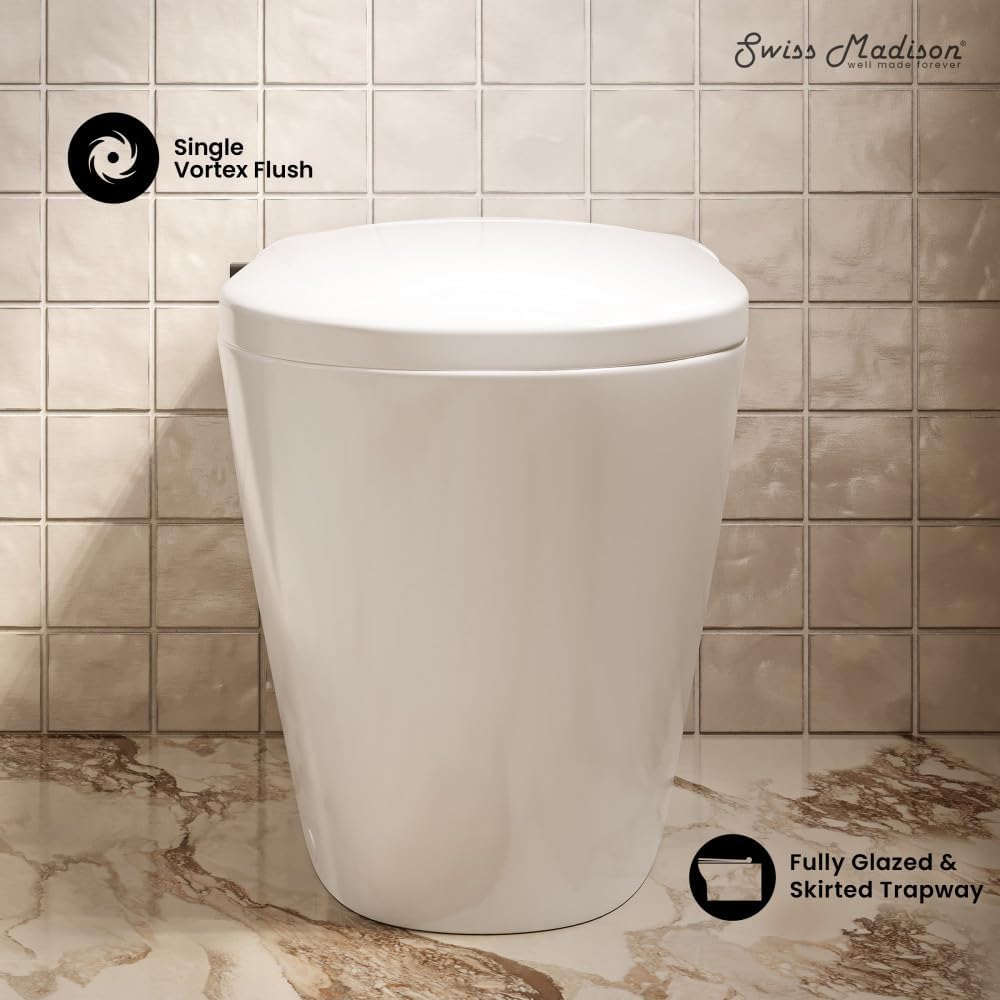 Swiss Madison Hugo H Power Flush Tankless Toilet 7' Back Outlet 1 GPF Non-Electric Toilet with Integrated Tank and Manual Bidet in Glossy White