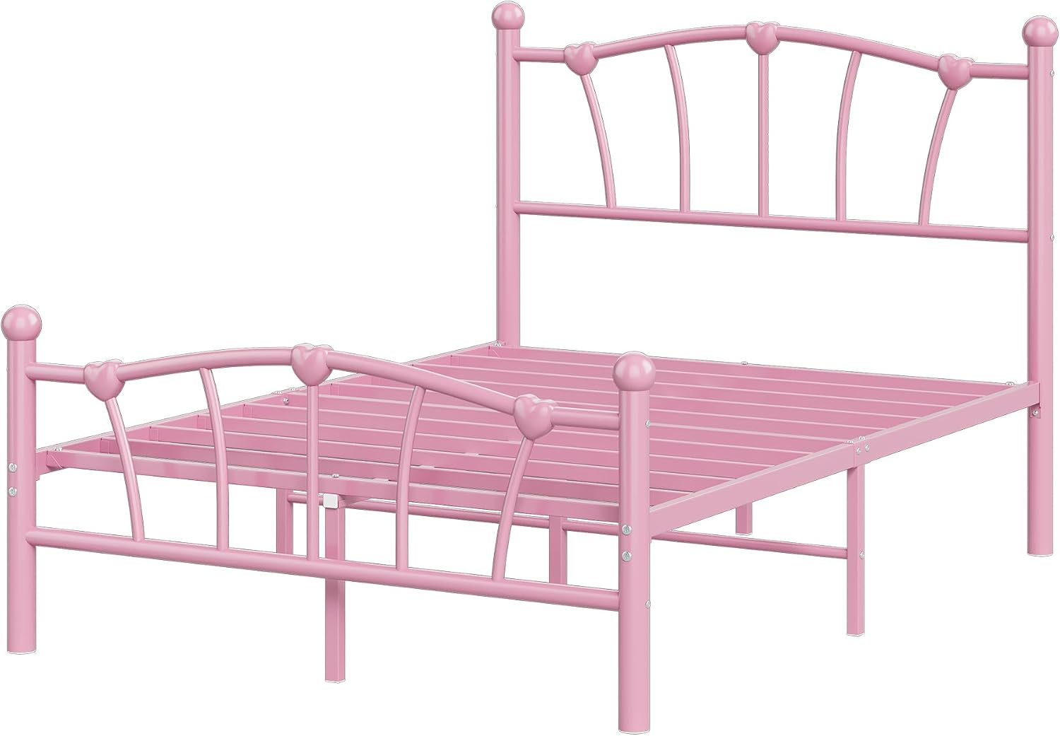 GarveeHome Full Size Bed Frame, Heart Shaped Metal Bed Frame with Headboard and Footboard, Platform Bed Frame with Sturdy Slat Support, Underbed Storage Space, No Box Spring Needed, Pink