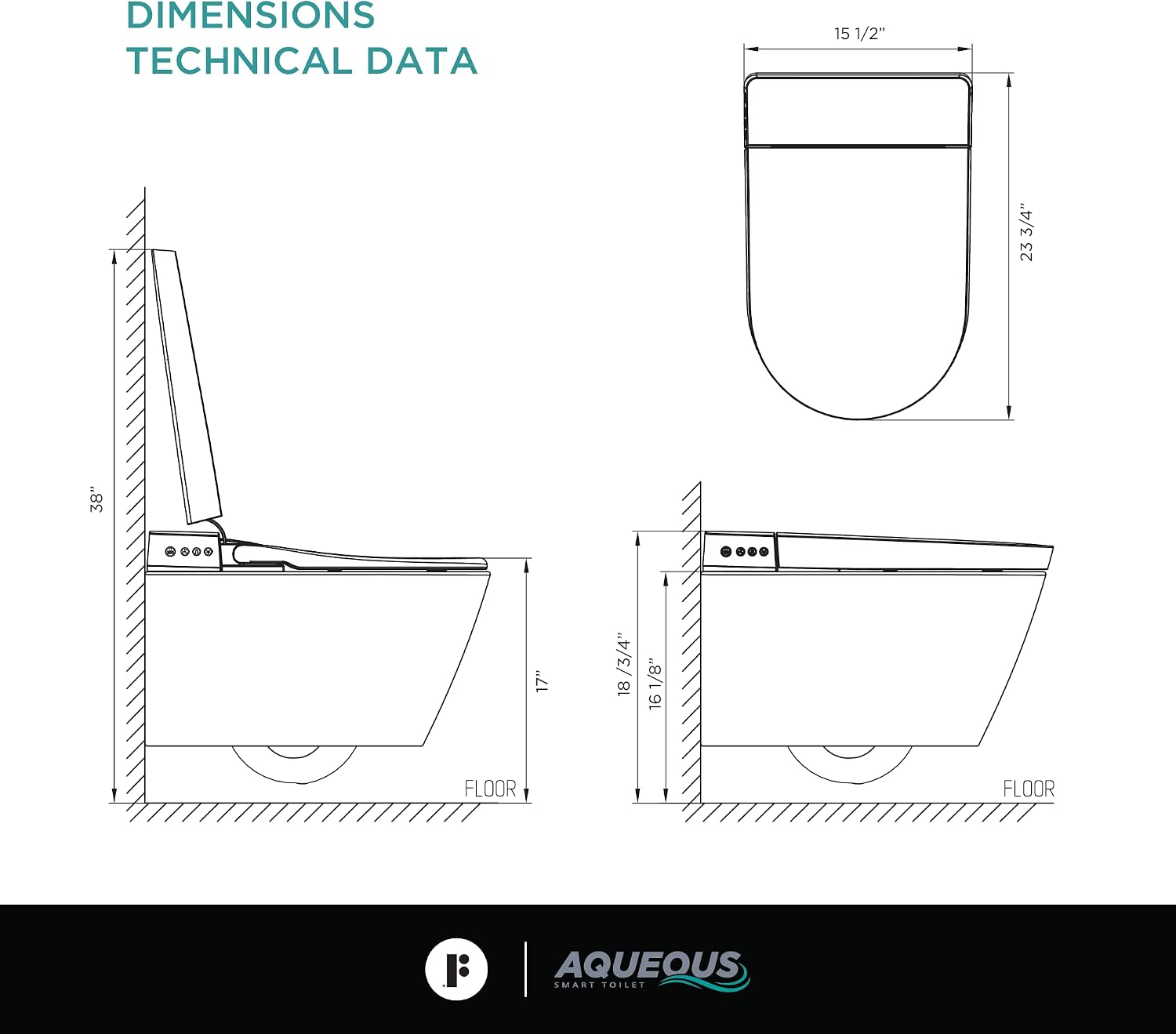Aqueous In-Wall Smart Toilet Combo Set – Complete System with Toilet Bowl, Bidet Toilet Seat, Tank, Carrier for 2x4 Studs, Chrome Push Buttons, Round and Elongated Compatibility