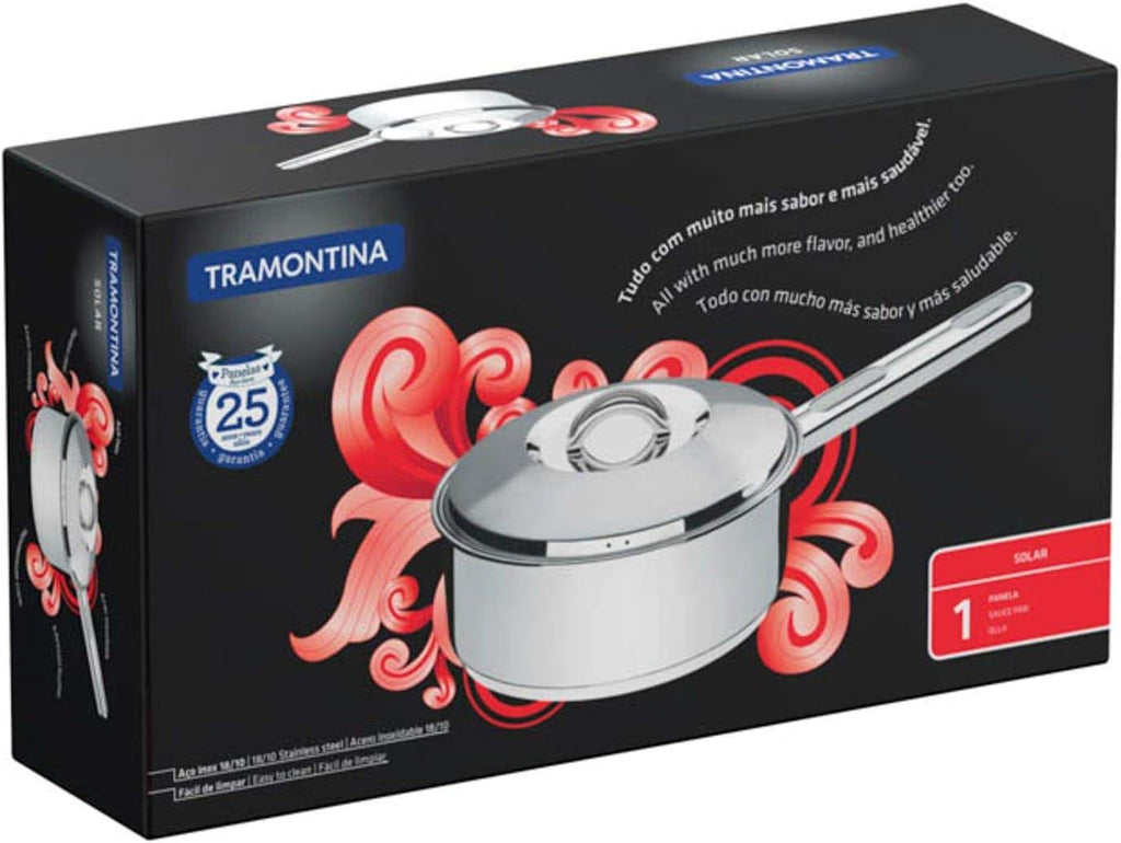 Tramontina 62501/240 Solar, Bottom 3-Layer Stainless Saucepan, 9.4 inches (24 cm), Thermal Conduction, 3-Layer Construction, Stainless Steel, Dishwasher Safe, Gas and Induction Compatible, Respect for