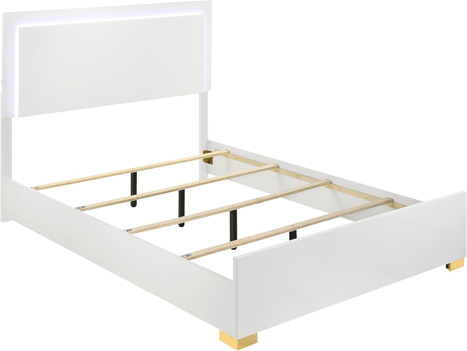 Coaster Home Furnishings Marceline Contemporary 4-Piece Bedroom Set Eastern King Size LED Panel Bed Frame 51-inch Headboard White 222931KE-S4