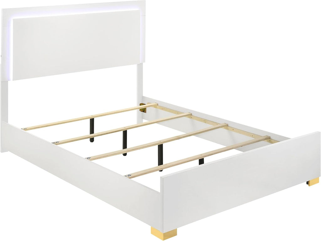 Coaster Home Furnishings Marceline Contemporary 5-Piece Bedroom Set Eastern King Size LED Panel Bed Frame 51-inch Headboard White 222931KE-S5