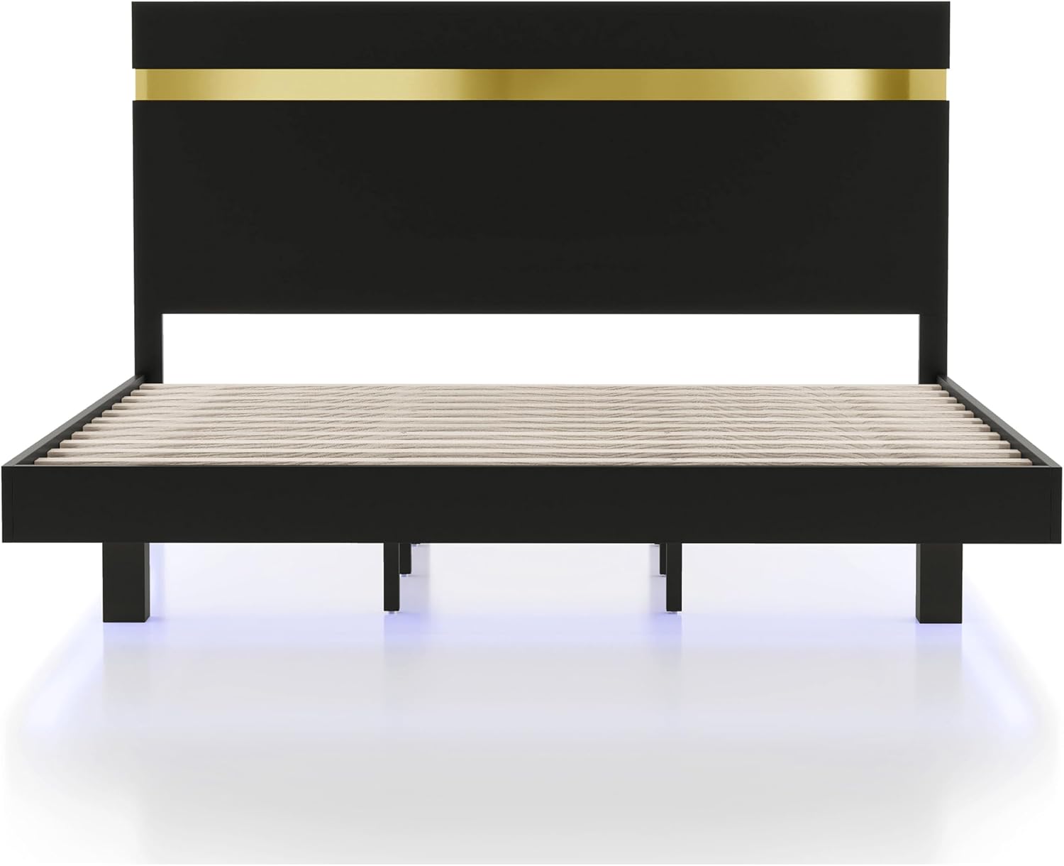 Furniture of America Ansten Modern Wood 5-Piece Platform Bedroom Set with Gold Trim, Underbed LED, Dust Proof Cases, Bracketed Metal Legs, No Box Spring Needed, Twin, Black