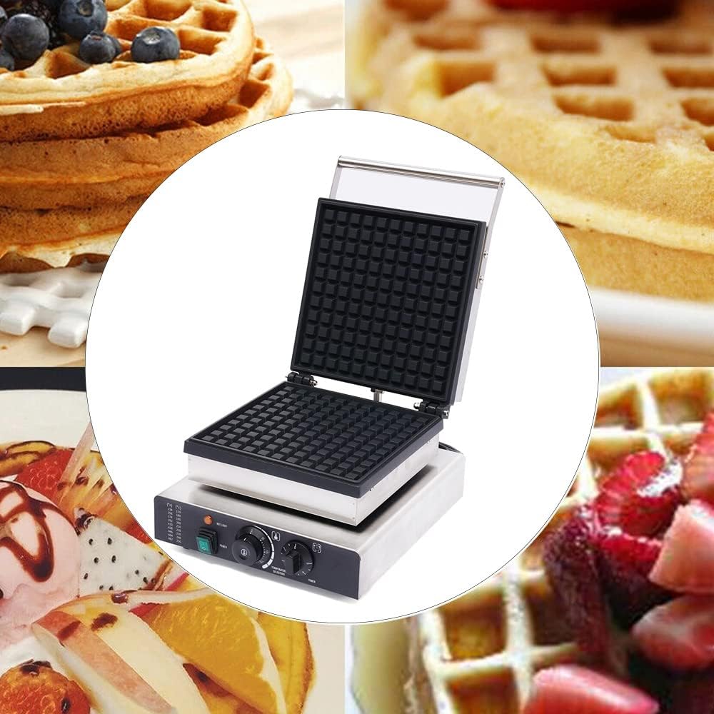 Waffle Making Machine, 110V 2000W Commercial Square Shaped Waffle Maker Electric Stainless Steel Rotatable Double-Head Heating Waffle Making for Tea Shops, Snack Bars, Dessert Shops (Square)