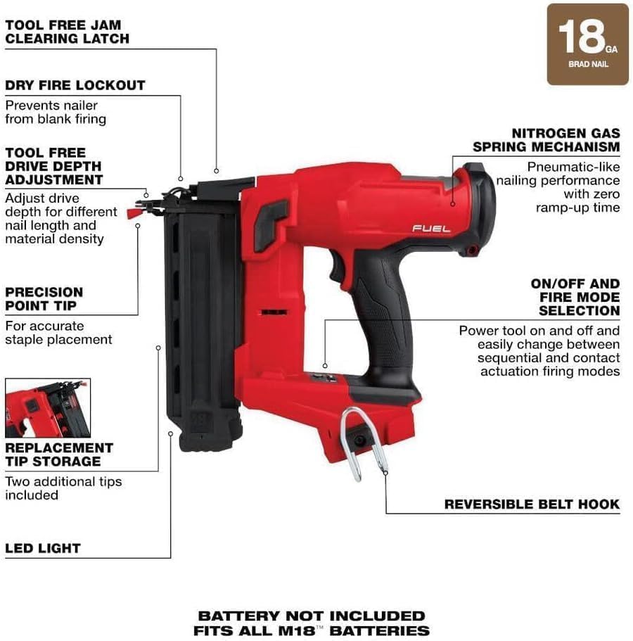 2746-20 for Milwaukee.. M18 Fuel 18 Gauge Brad Nailer (Bare Tool) + TPT Premium cart tecforeman