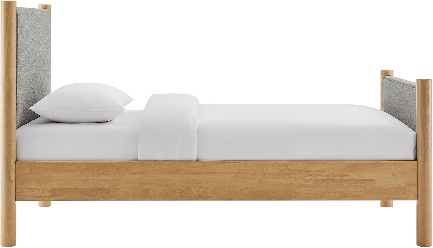 Modway Maven Twin Size Bed Frame in Wheat Oak with Upholstered Fabric Headboard and Footboard – Wood Twin Platform Bed Frame – No Box Spring Needed