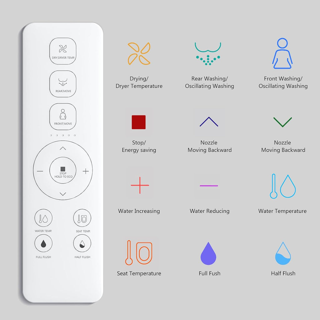 Smart Toilet, Tankless Bidet Toilet With Heated Bidet Seat, Foot Sensor, Dual Auto Flush, Manual Open & Close, Light, Remote Control, Modern Elongated Toilet for Bathroom