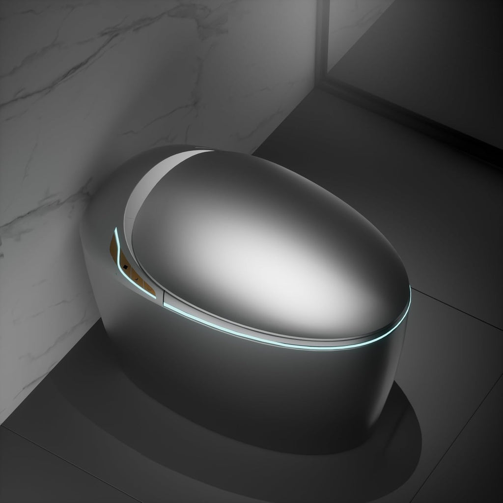 12' Elongated Smart Toilet with Egg-Shaped Night Light,Auto Flush Open & Close Seat,Build-in Bidet Seat,Multi-Function Flushing Mode,LED Display (Matte Gray)