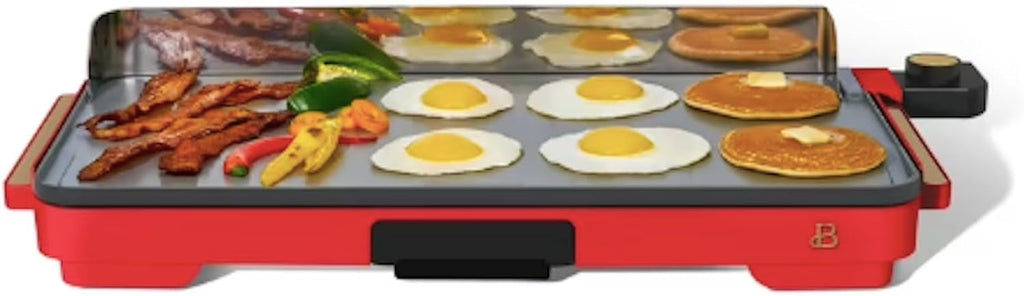 XL Electric Griddle, 12' x 22' Nonstick Griddle, Adjustable Temperature Control, Large Family Size Indoor Countertop Grill, Removable Drip Tray (Red)