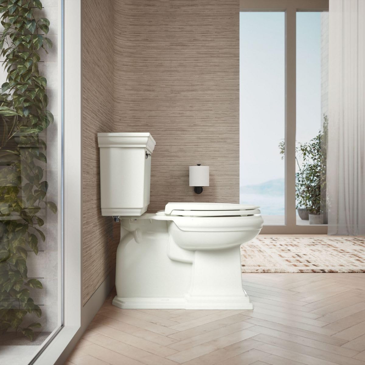 KOHLER 4636-RL-NY Cachet ReadyLatch Elongated Toilet Seat Slow Close, Soft Close Toilet Seat Quiet Lid, Contoured Grip-Tight Bumpers Installation Hardware, Apartment Essentials, Dune (Pack of 2)