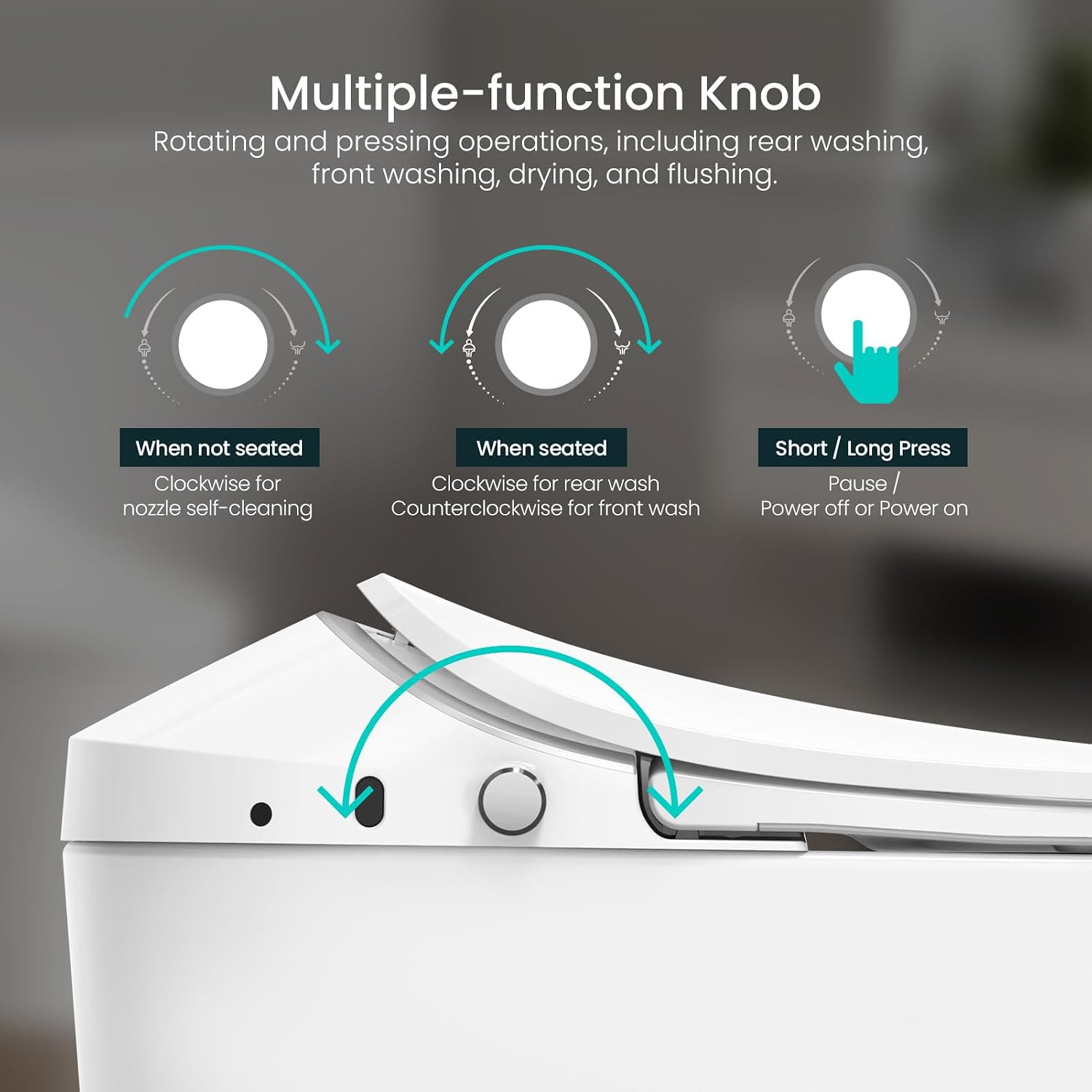 R&T C2 Smart Toilet with Tank, One-Piece Bidet Toilet, Blackout Flush, Auto Open & Flush, Foot Sensor, Remote Control, Heated Seat, Warm Water, Air Dryer, Night Light & Deodorizer