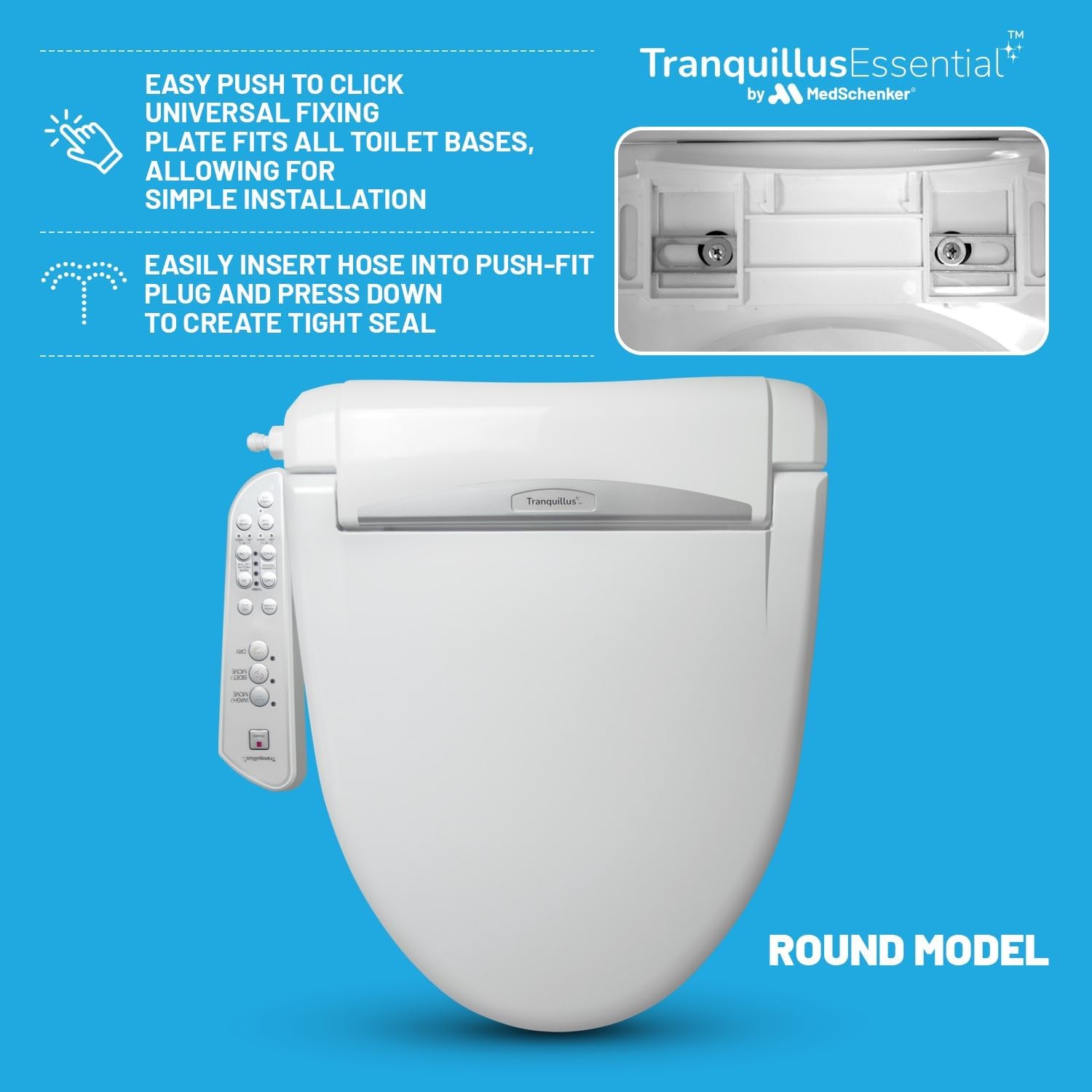 Tranquillus Essential Round Bidet - Water and Air Adjustable Toilet Seat, Electric Bidet - ADA Compliant Seat, Heated with Dryer - Easy DIY Installation, Soft Close Lid - Made in Korea