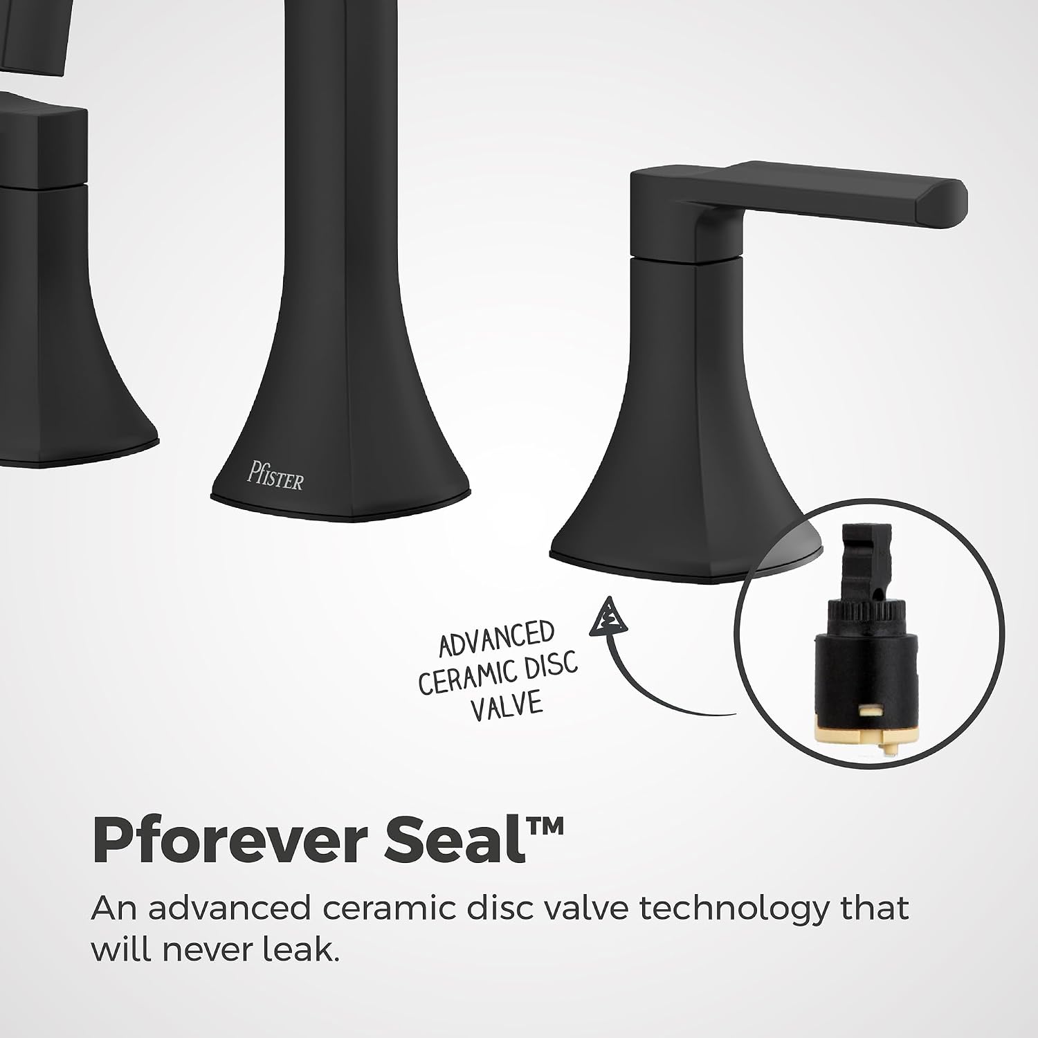 Pfister Vaneri Widespread Bathroom Sink Faucet 8 in 3 Hole 2 Handle Matte Black Finish NSF Certified Water Efficient Push & Seal Drain TiteSeal Technology LF049VRIBB