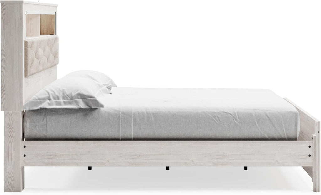Signature Design by Ashley Altyra Modern King Tufted Panel Bookcase Bed, Foundation or Box Spring Not Needed, White