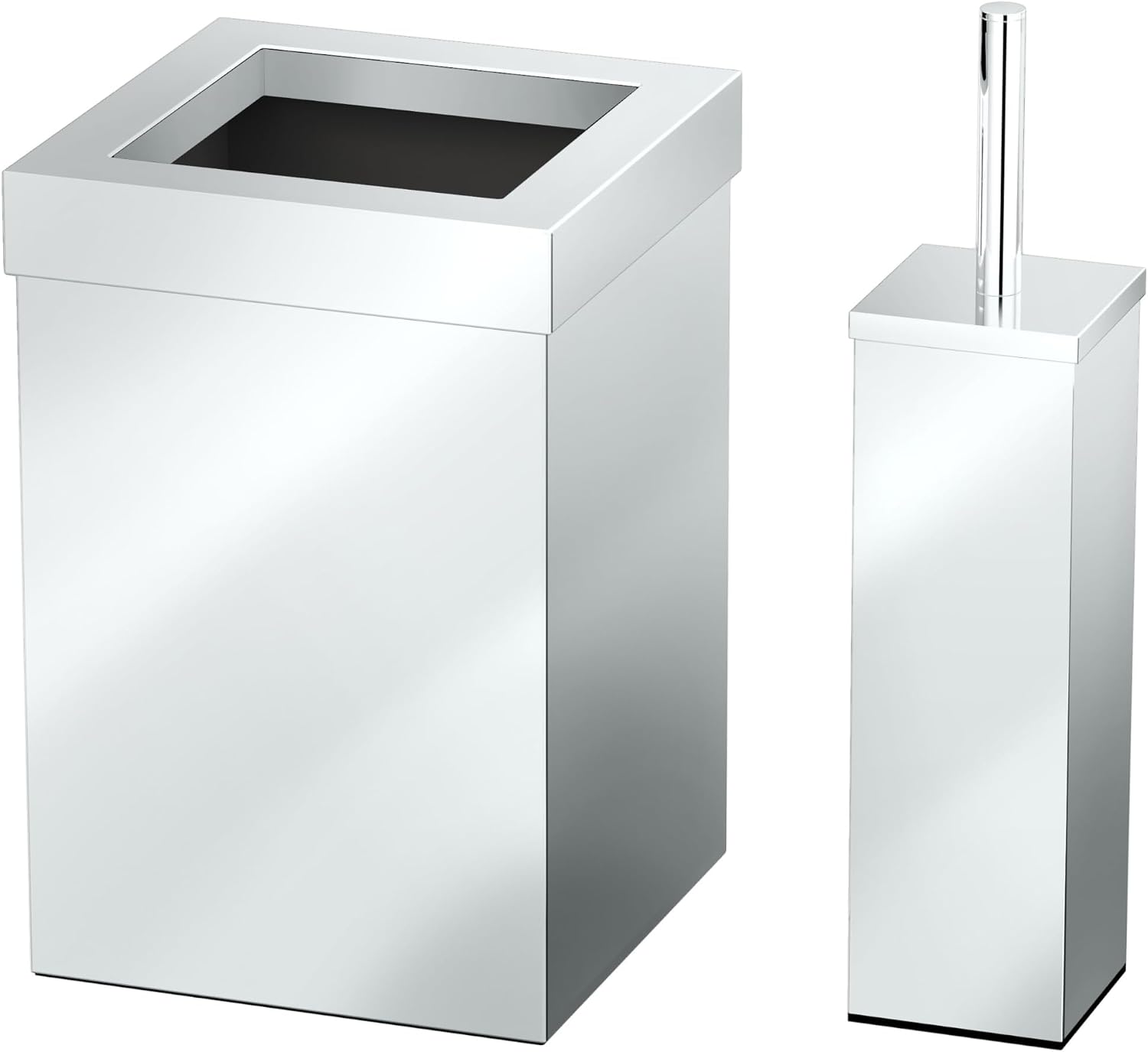 Gatco Small Bathroom Trash Can With Lid And Toilet Brush Set, Square 3 Gallon Stainless Steel Wastebasket, Under Sink, Chrome, For Bathroom, Bedroom, Office (2970)