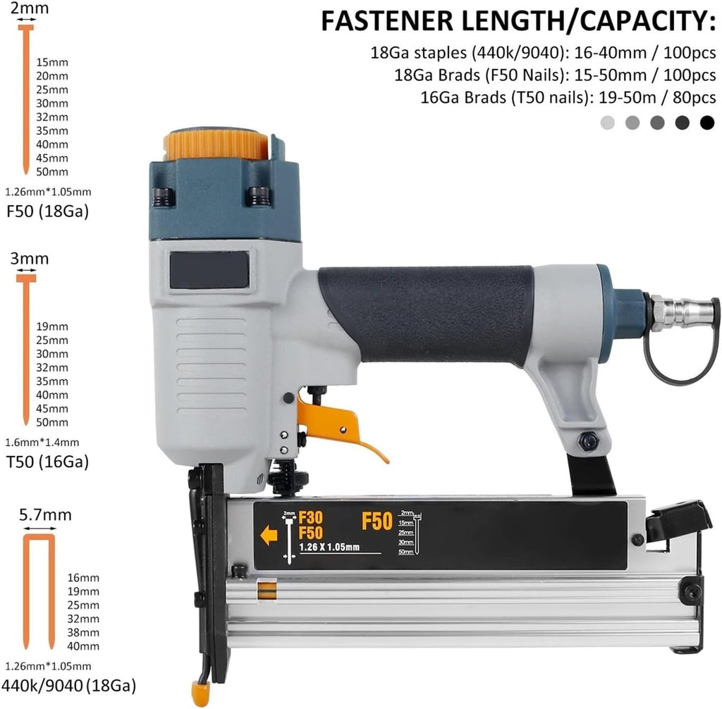 Pneumatic Nailer, Air Nailer Carpenter Pneumatic Nail Tool T50 F50 440K Air Brads Nailer Nail Depth Adjustment Ergonomic And Lightweight,for Carpentry