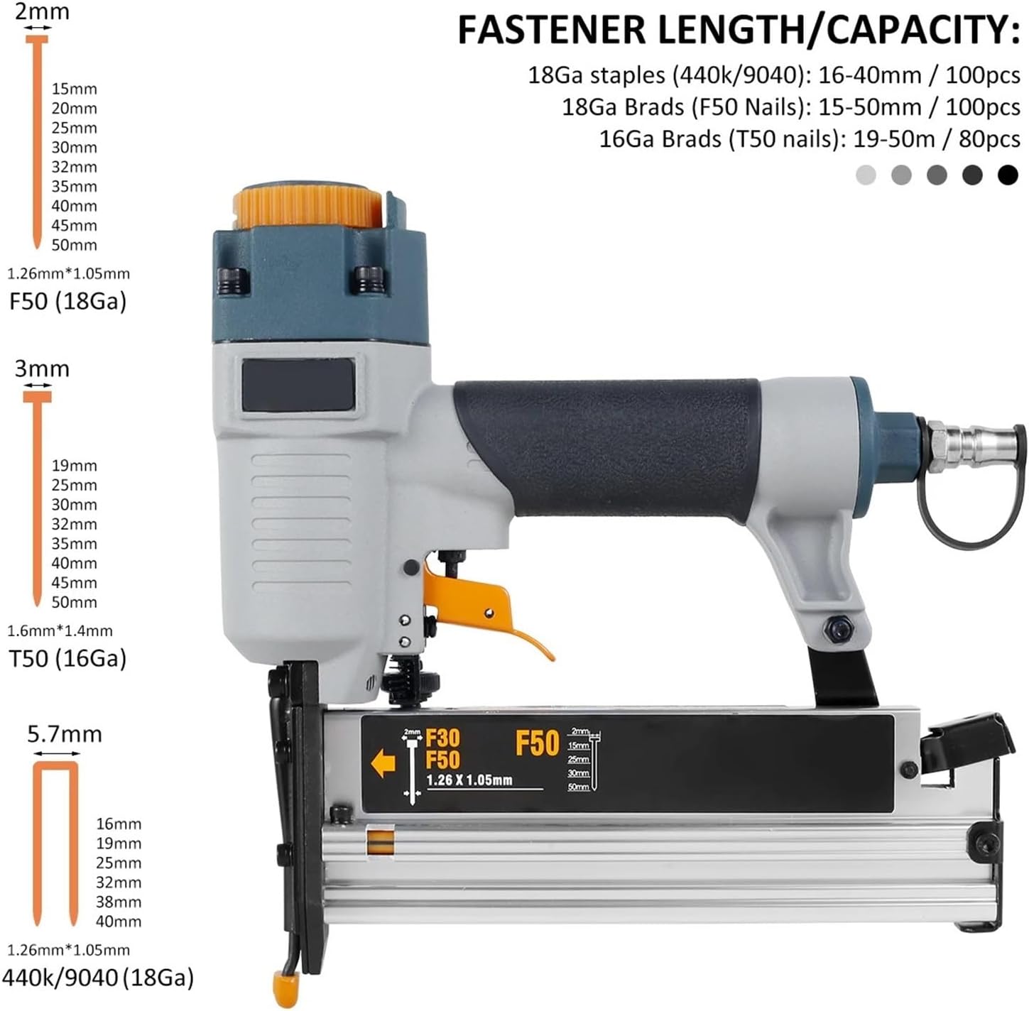 Pneumatic Nailer, Air Nailer Carpenter Pneumatic Nail Tool T50 F50 440K Air Brads Nailer Nail Depth Adjustment Ergonomic And Lightweight,for Carpentry