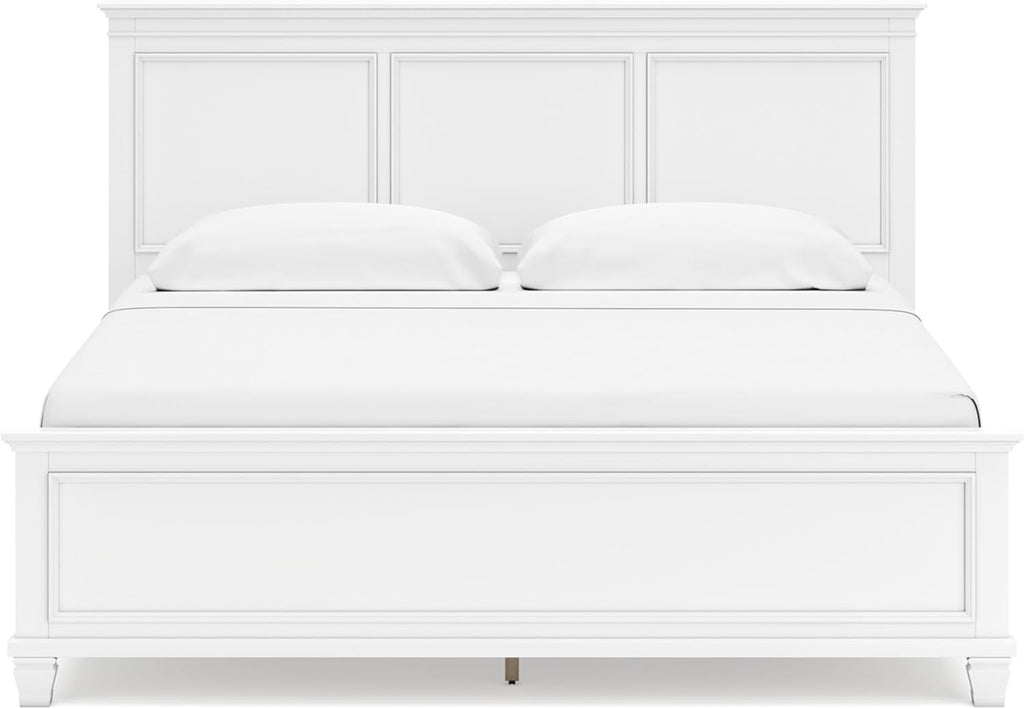 Signature Design by Ashley Fortman Transitional King Panel Bed with Tapered Feet, Foundation or Box Spring Needed, White