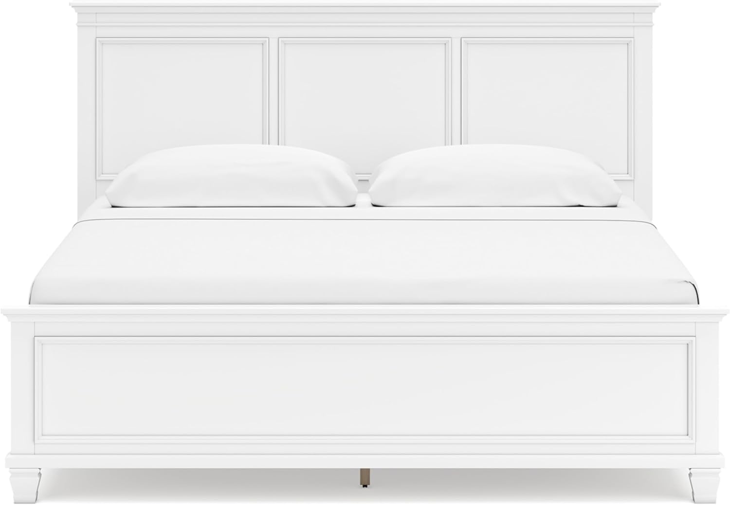 Signature Design by Ashley Fortman Transitional King Panel Bed with Tapered Feet, Foundation or Box Spring Needed, White