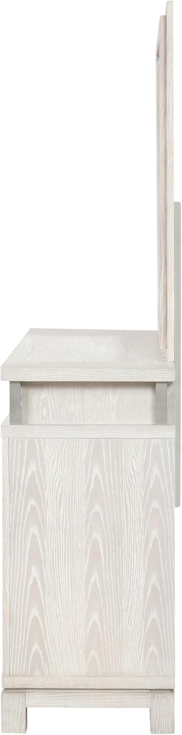 Furniture of America Bailer Modern Solid Wood 6-Piece Bedroom Set with LED on Headboard, Stainless Steal Posts and Marble Top on Nightstand, Box Spring Needed, Queen, Weathered Gray