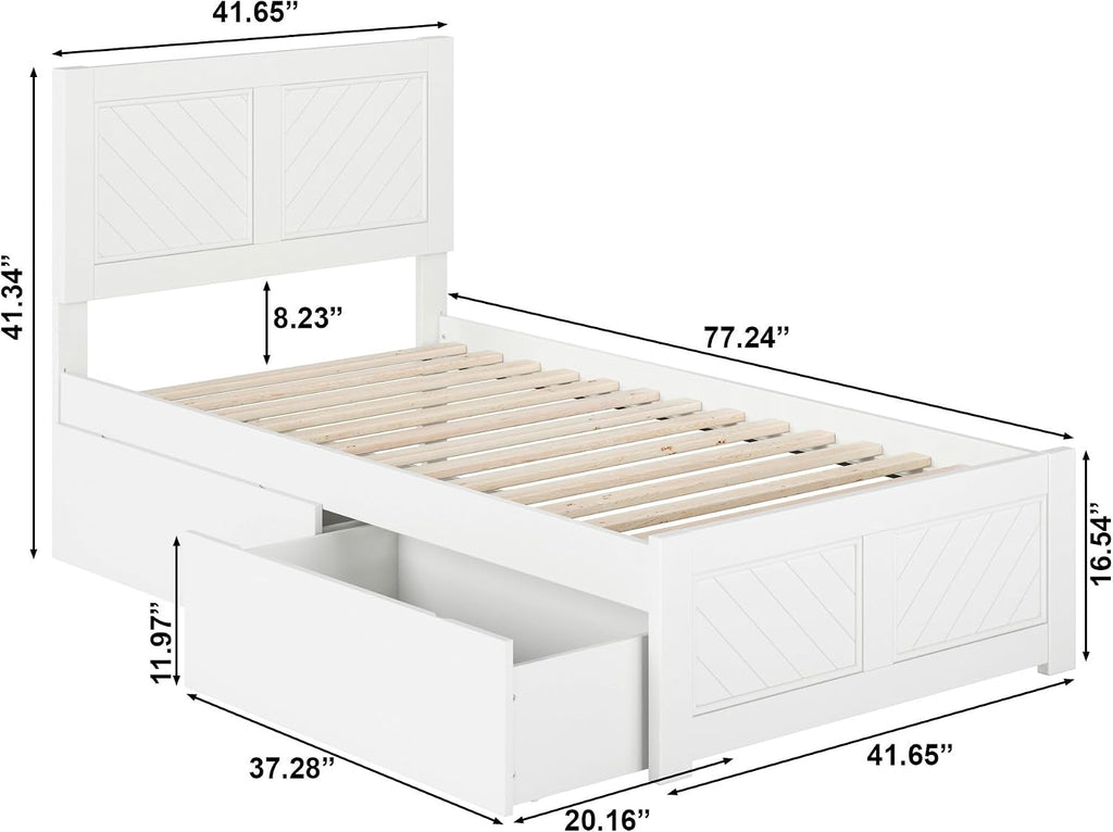 AFI, Canyon Twin Platform Bed with Matching Footboard & Storage Drawers, White