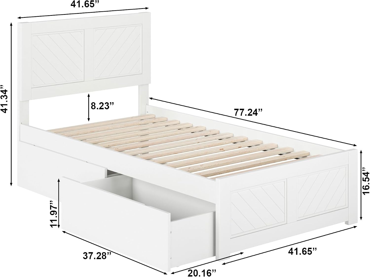 AFI, Canyon Twin Platform Bed with Matching Footboard & Storage Drawers, White