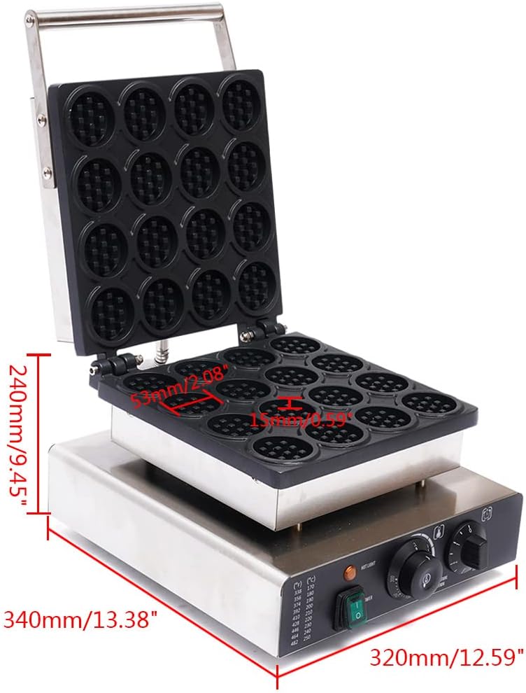 Waffle Making Machine, 110V 1750W Commercial Mini Round Shaped Waffle Maker Electric Stainless Steel Rotatable Double-Head Heating Waffle Making for Tea Shops, Snack Bars (16 Grids 110V 1750W)