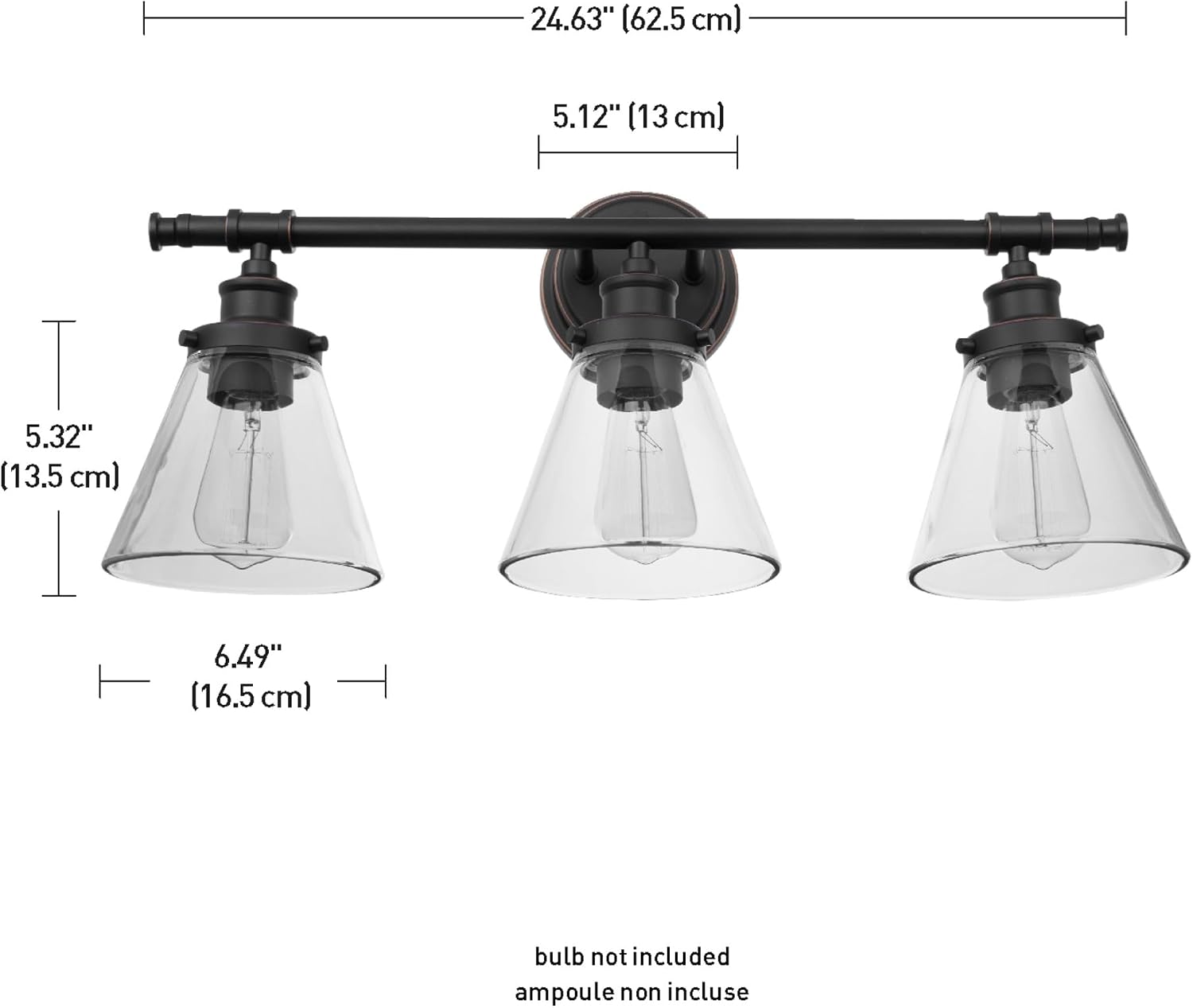 Globe Electric 50192 Parker 5-Piece All-In-One Bathroom Set, Oil Rubbed Bronze, 3-Light Vanity Light with Clear Glass Shades, Towel Bar, Towel Ring, Robe Hook, Toilet Paper Holder, Oil-rubbed Bronze