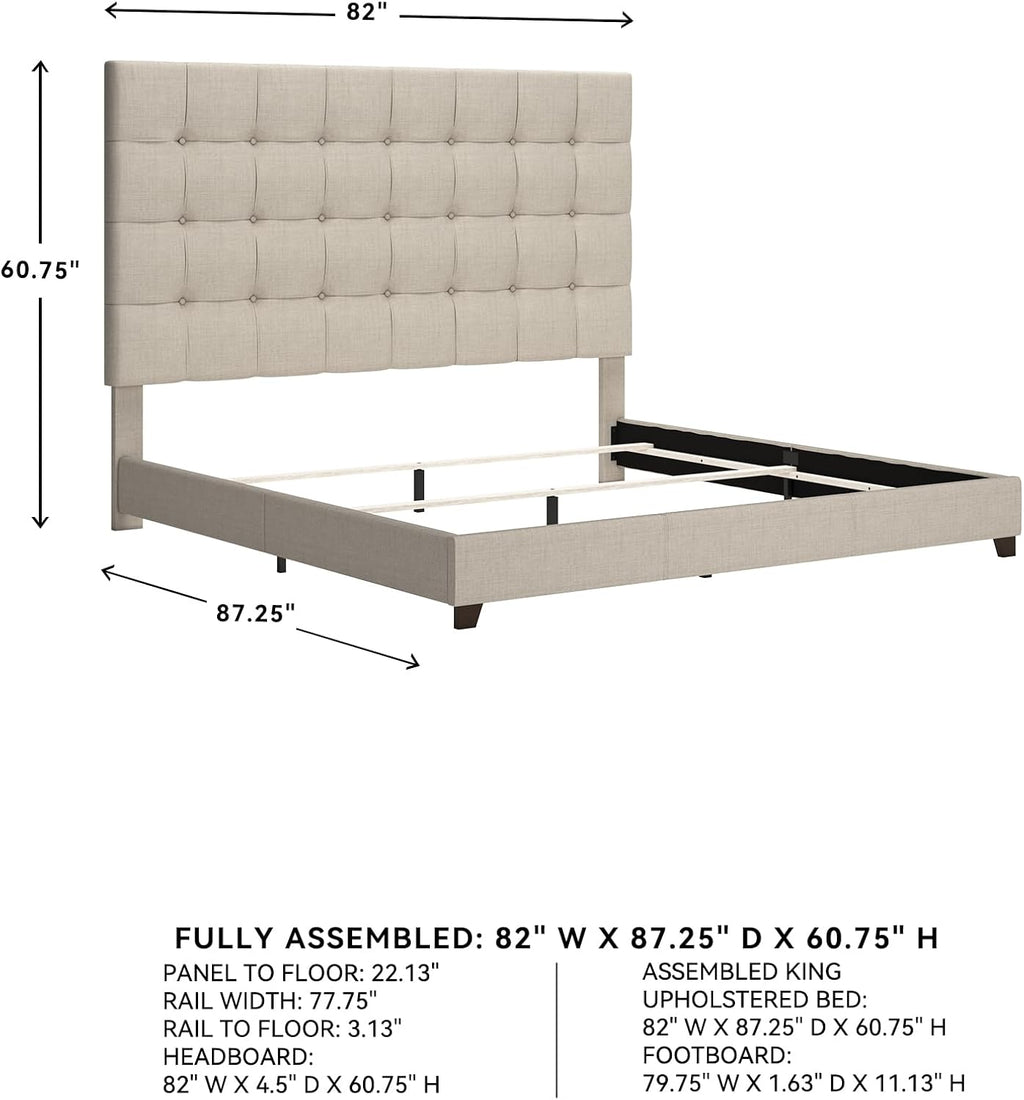 Signature Design by Ashley Dolante Modern Farmhouse Button-Tufted Upholstered Platform Bed, King, Beige