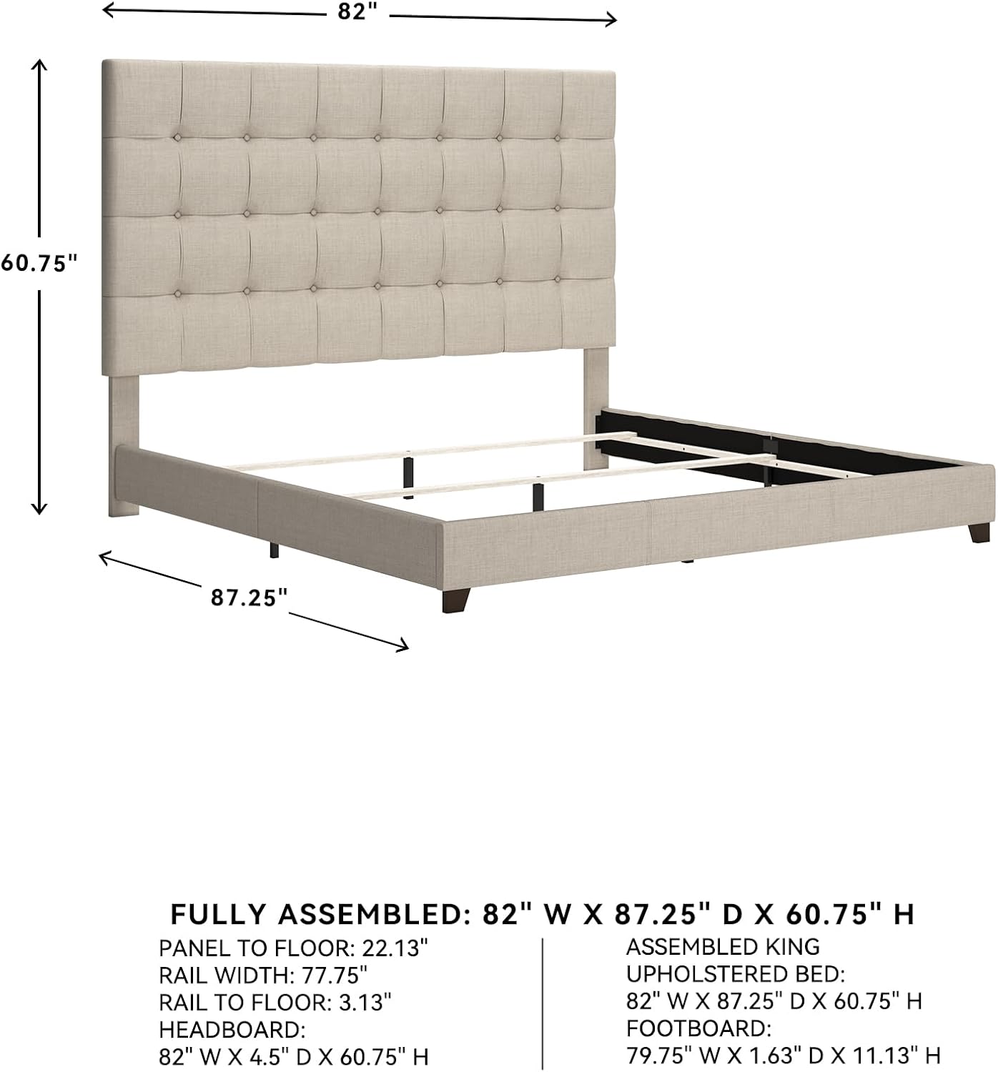 Signature Design by Ashley Dolante Modern Farmhouse Button-Tufted Upholstered Platform Bed, King, Beige