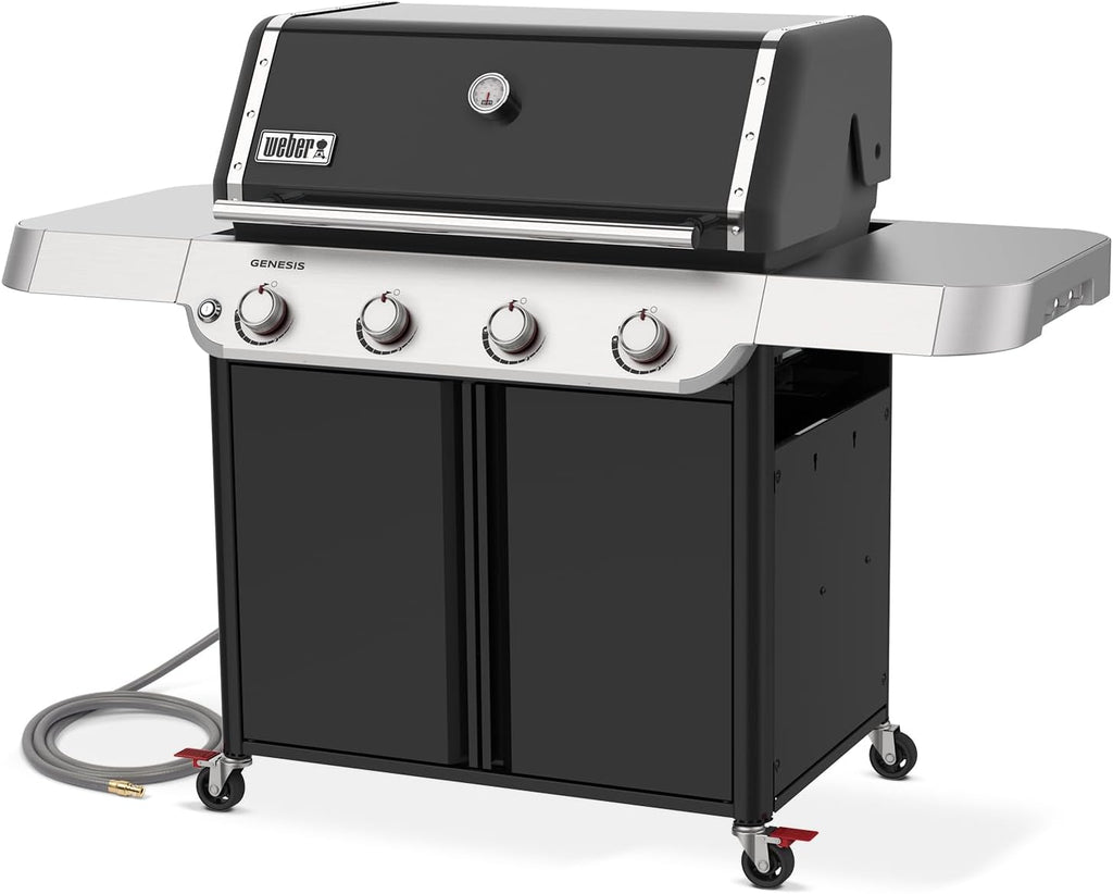Weber Genesis E-415 Natural Gas Grill for Outdoor Cooking, 4 Burners, Black – Porcelain-Enameled Cast-Iron Grates & PureBlu Burners