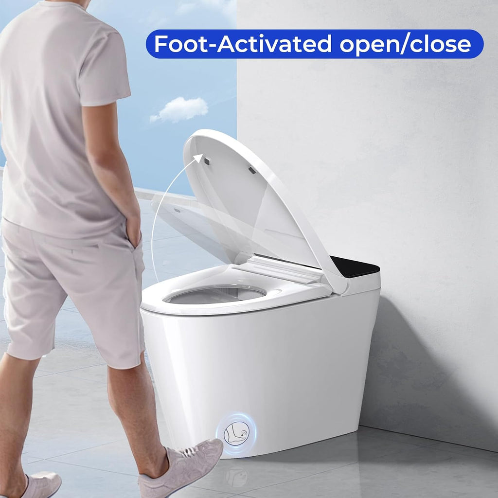 Smart Toilet with Bidet Built In, Auto Open/Close Lid, Foot Sensor to Open Lid/Seat & Flush, Heated Seat, Warm Water Wash, Air Dryer, Built-in Tank, 12' Rough-In, One-Piece Elongated ZY695A