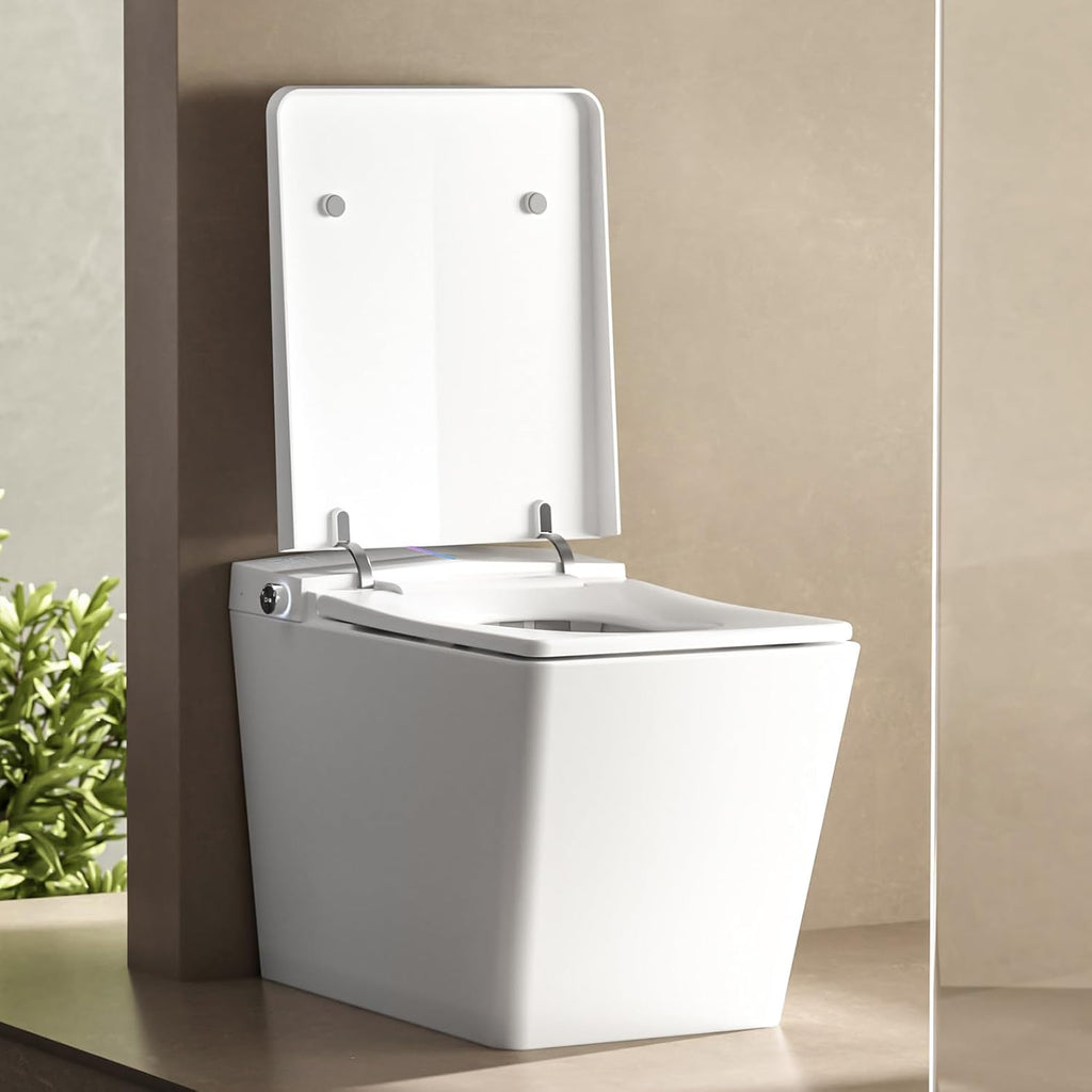 WinZo Elongated Smart Toilet with Tank Built-in,Square Auto Flush, Rectangle Heated Bidet Seat & Drying, Night Light Convenient For Seniors, Luxury Bathroom Or Low Water Pressure Space, White