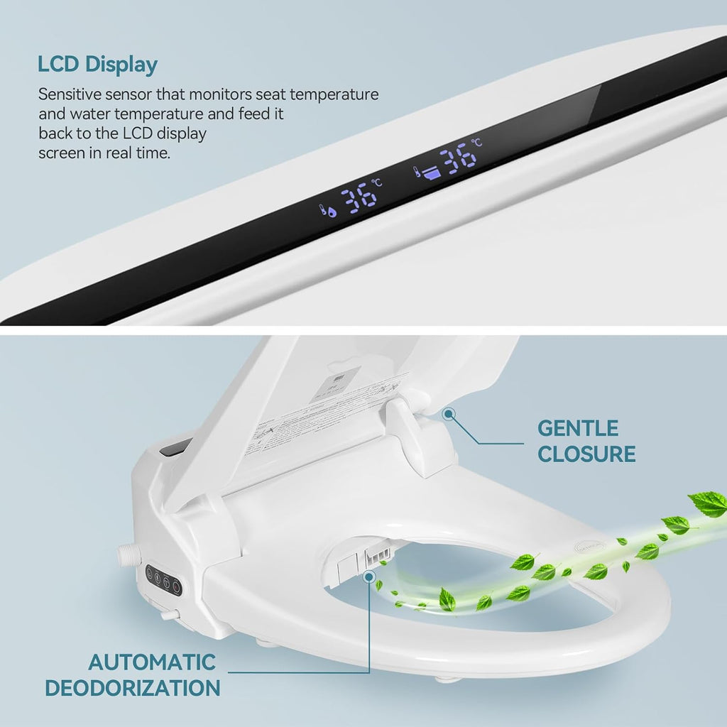 YOURLITE Bidet Toilet Seat, Elongated Toilet Seat Warm Water, Heated Seat Bidet with Remote Control,Self-cleaning Nozzle Temperature Adjustable LED Light, Need Electricity, White